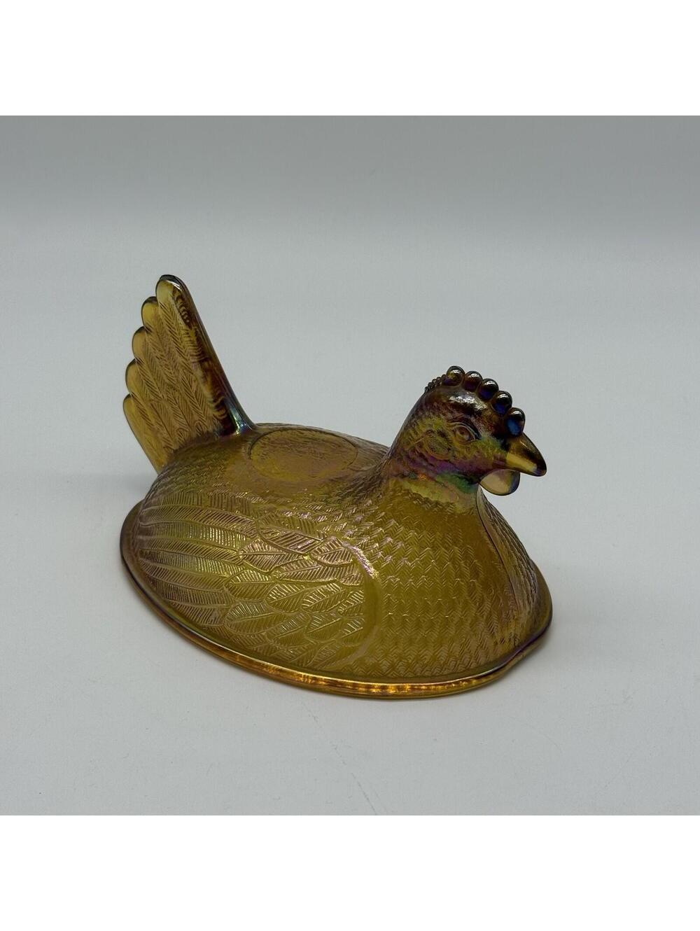 Vintage Indiana Glass 7” Hen on Nest Golden Carnival Amber Iridescent TOP HALF